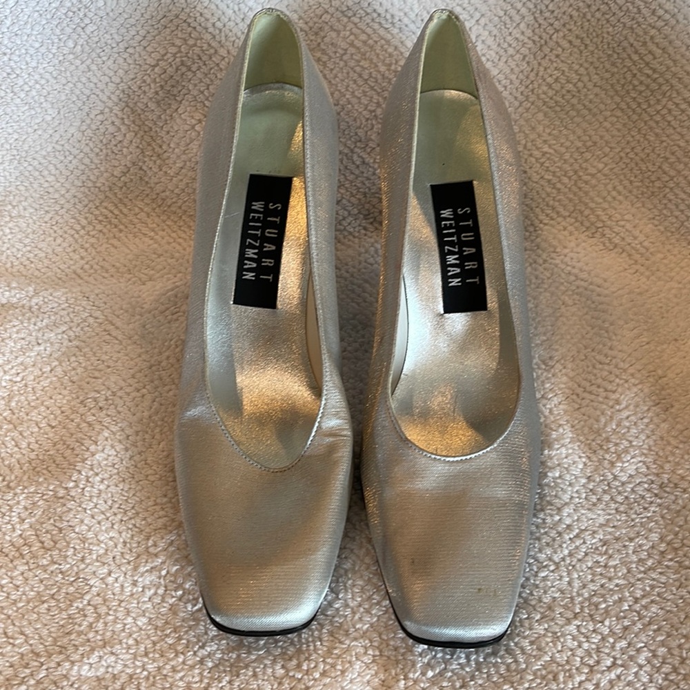 Cute silver 3in heel by Stuart Weitzman